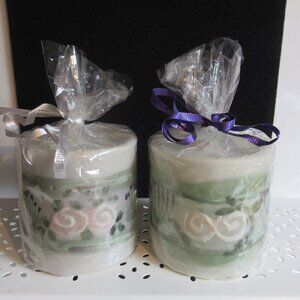 Stylized flowers, 3" Pillar Candle, Hand Painted, Nature, Party, Codes F, E